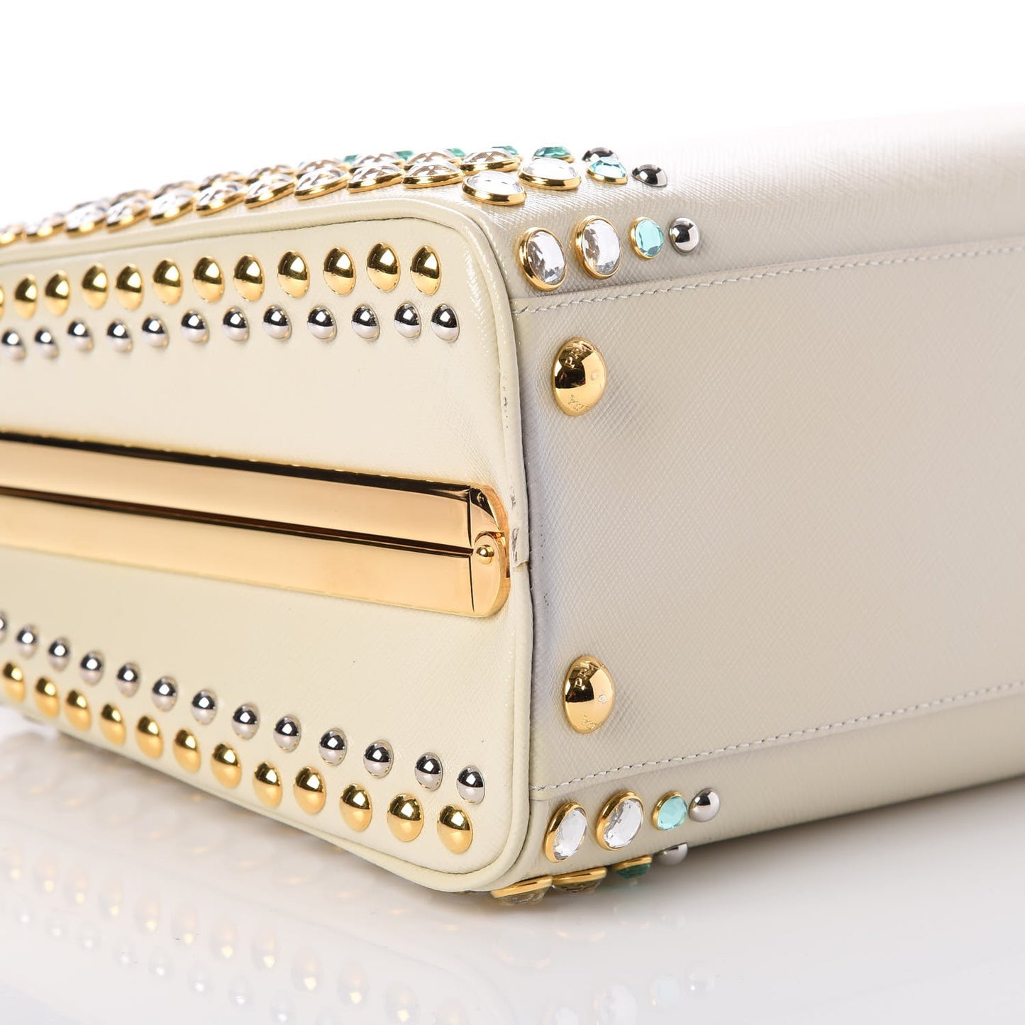 Saffiano Vernice Crystal Pyramid Bag Talco