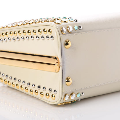 Prada Saffiano Vernice Crystal Pyramid Bag Talco 12 of 13