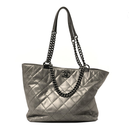 Chanel Metallic Calfskin Quilted Small Shopping In Chains Tote Silver 1 of 9