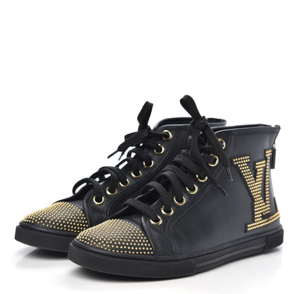 Louis Vuitton Calfskin Studded Punchy High Top Sneakers 36 Black 3 of 9