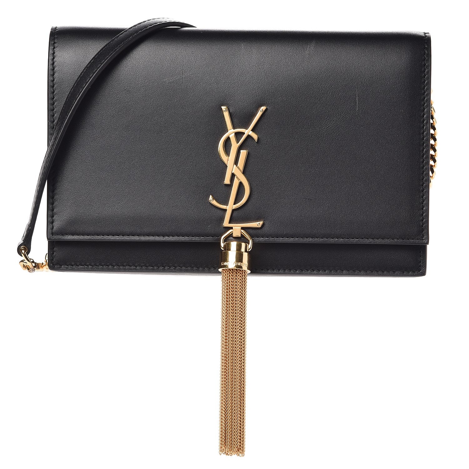 Saint Laurent Smooth Calfskin Classic Monogram Kate Tassel Chain Wallet Black 1 of 9