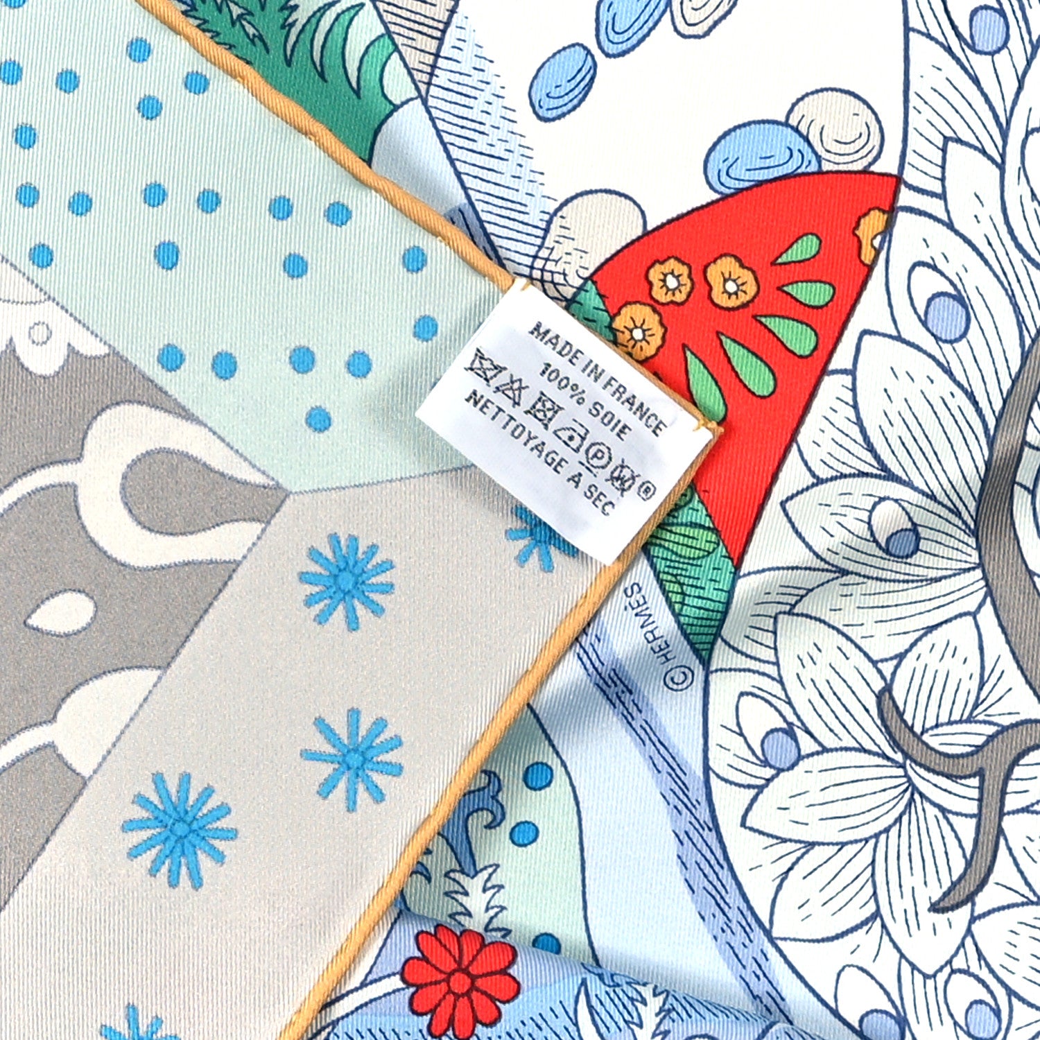 Hermes Silk Twill Le Premier Chant Scarf 90 Aqua Vert Grenadine 3 of 3