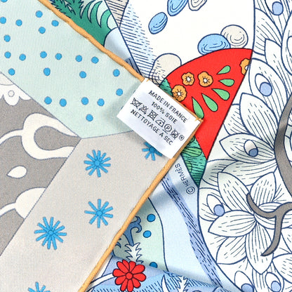 Hermes Silk Twill Le Premier Chant Scarf 90 Aqua Vert Grenadine 3 of 3