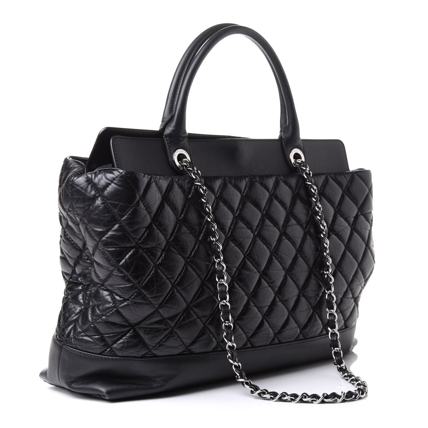 Aged Calfskin Quilted Be CC Tote Black
