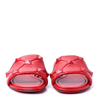 Valentino Garavani Nappa Monochrome Roman Stud Flat Slide Sandals 41 Rouge Pur 2 of 9