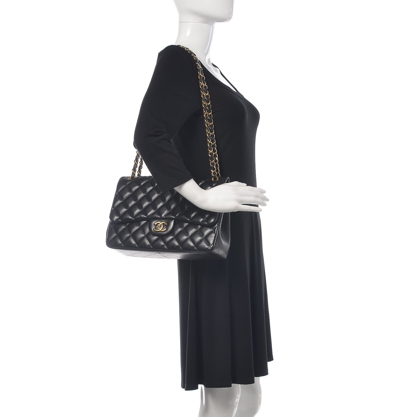 Lambskin Quilted Jumbo Double Flap Black