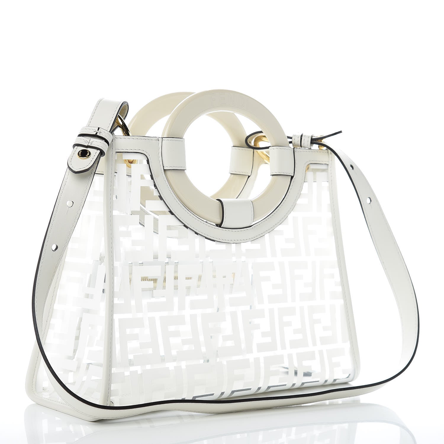 Fendi TPU FF Vitello Century Plexiglass Small Runaway Shopper Tote White 3 of 9