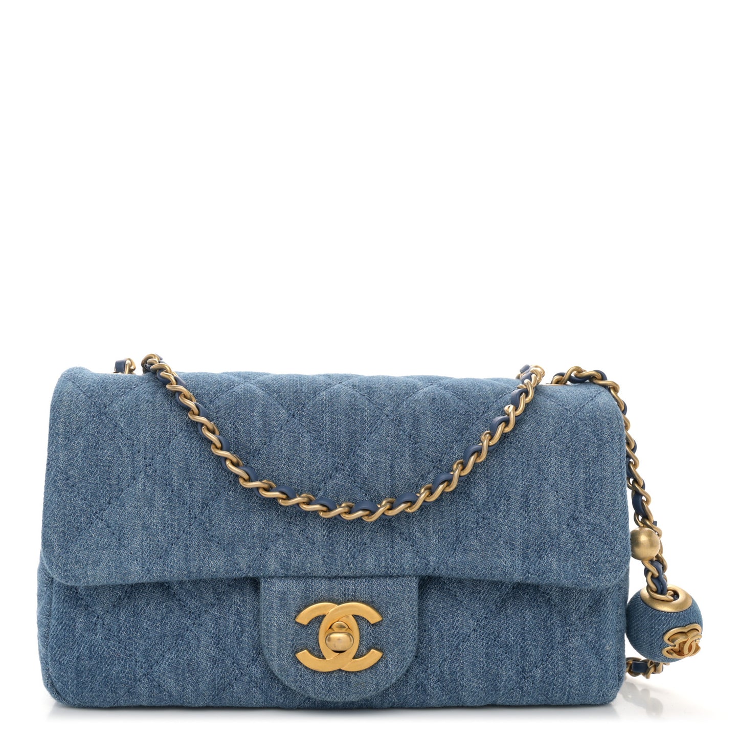 Denim Quilted Mini Pearl Crush Rectangular Flap Blue
