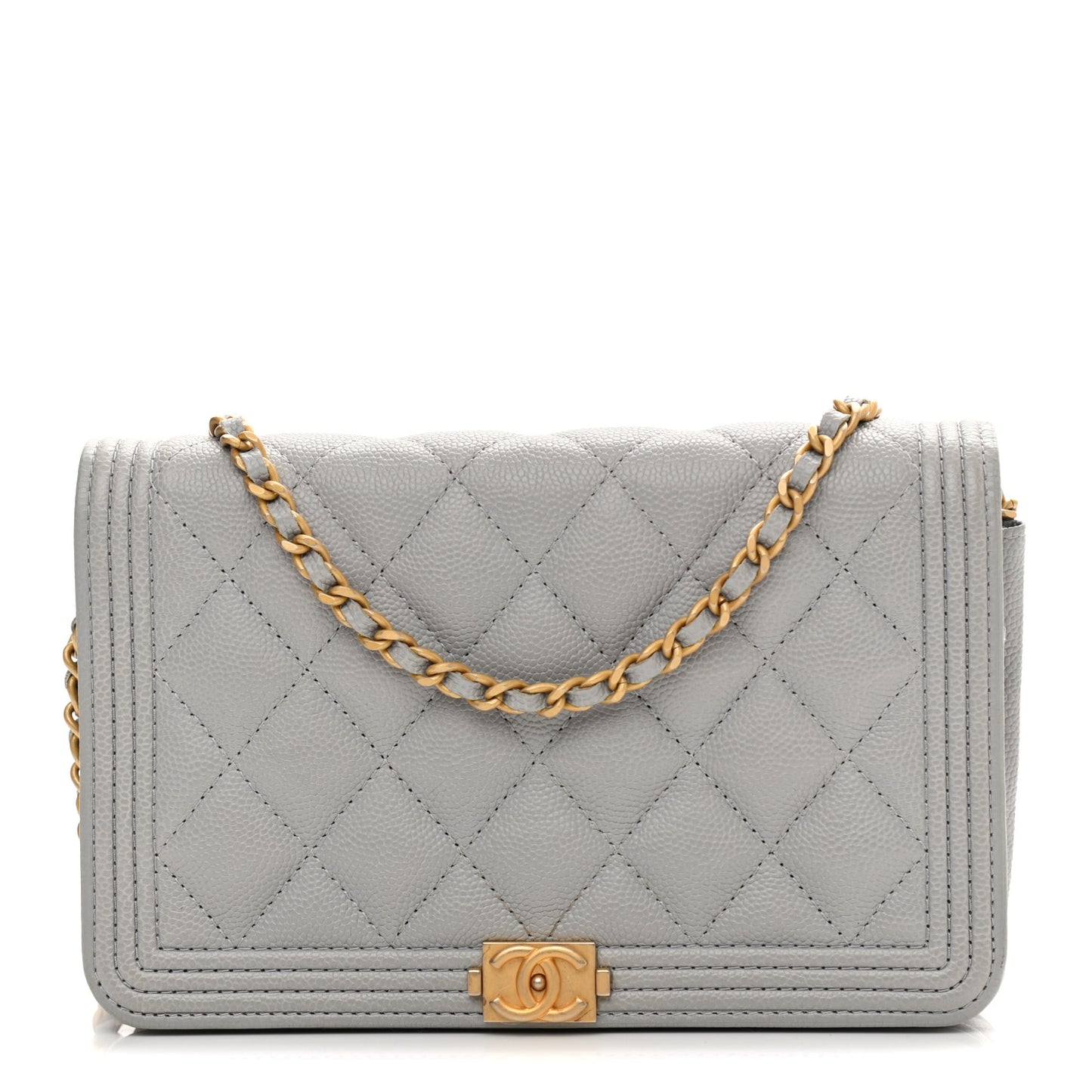 Caviar Quilted Boy Wallet On Chain WOC Grey