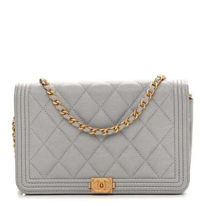 Chanel Caviar Quilted Boy Wallet On Chain WOC Grey 1 of 13