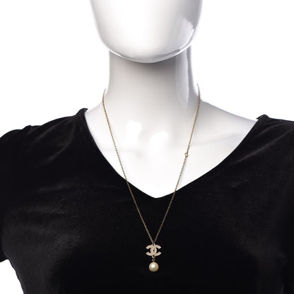 Chanel Pearl Crystal CC Drop Necklace Gold 2 of 6