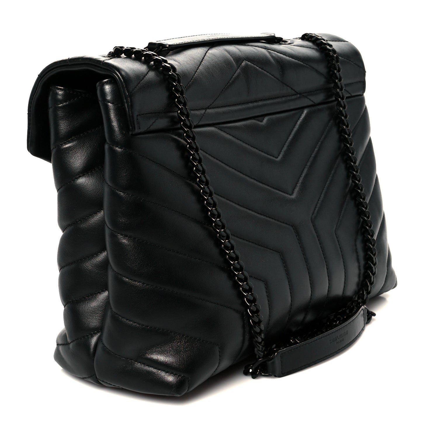 Calfskin Y Quilted Monogram Monochrome Medium Loulou Chain Satchel Black Black