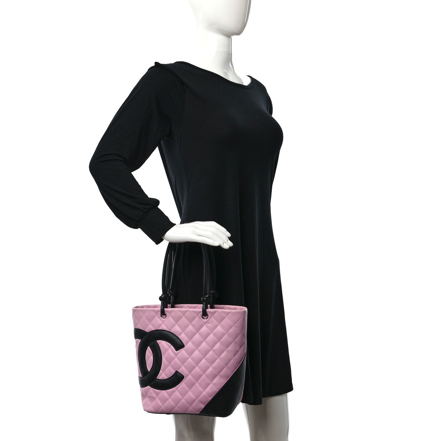 Calfskin Quilted Medium Cambon Tote Pink Black