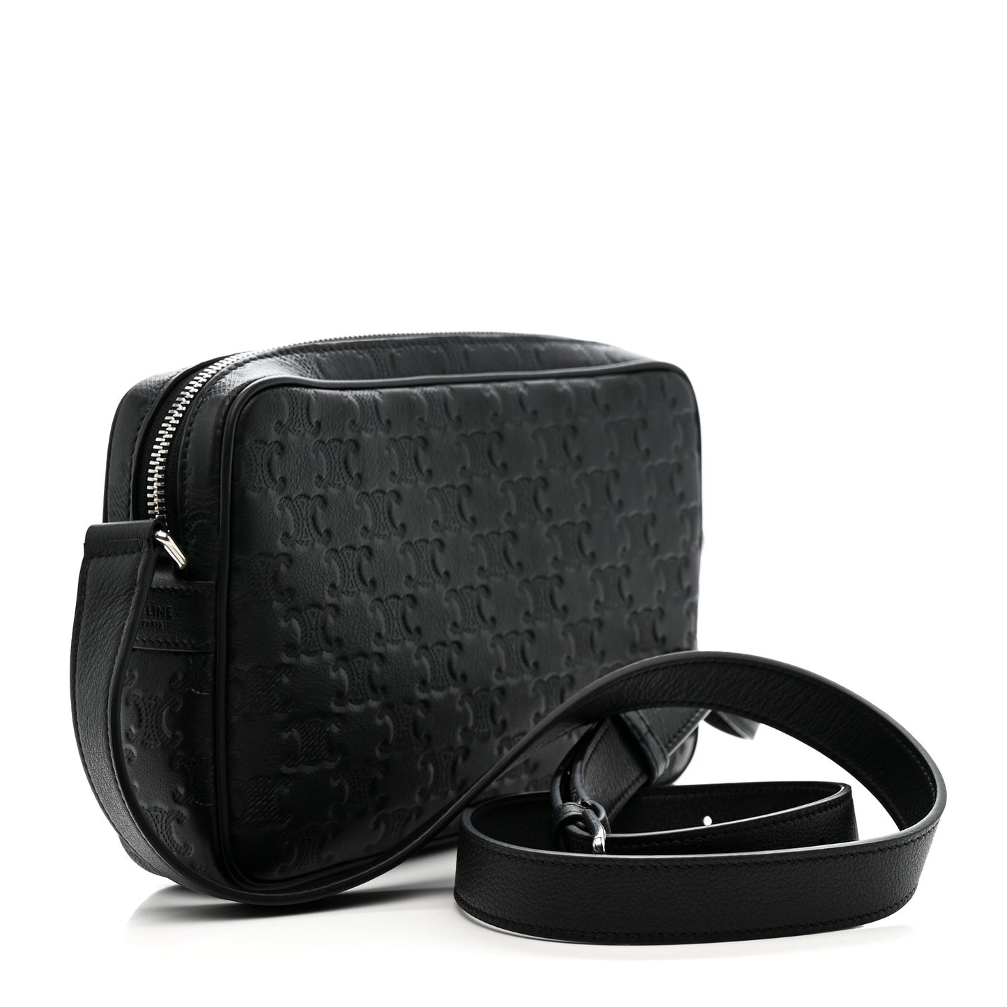 Calfskin Triomphe Embossed Medium Messenger Bag Black