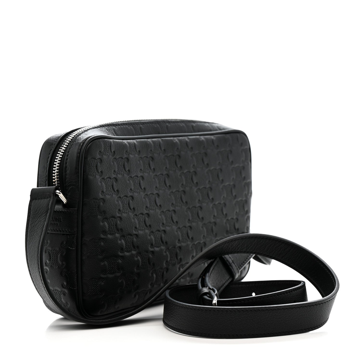 Celine Calfskin Triomphe Embossed Medium Messenger Bag Black 3 of 11