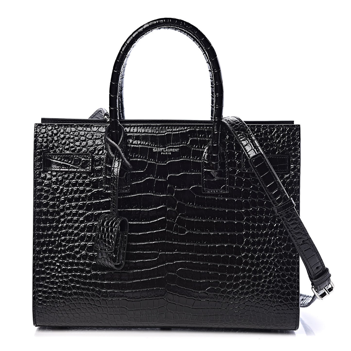 Calfskin Crocodile Embossed Baby Sac De Jour Black