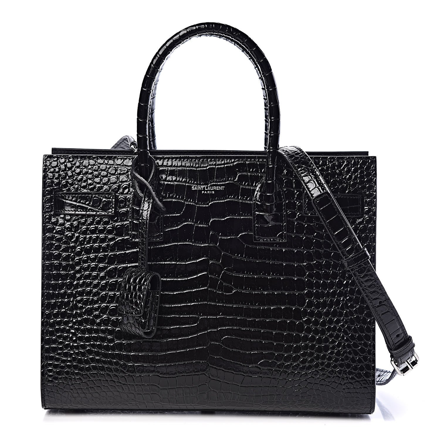 Saint Laurent Calfskin Crocodile Embossed Baby Sac De Jour Black 1 of 9