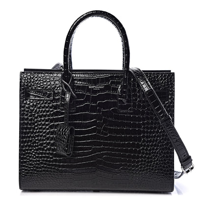 Saint Laurent Calfskin Crocodile Embossed Baby Sac De Jour Black 1 of 9
