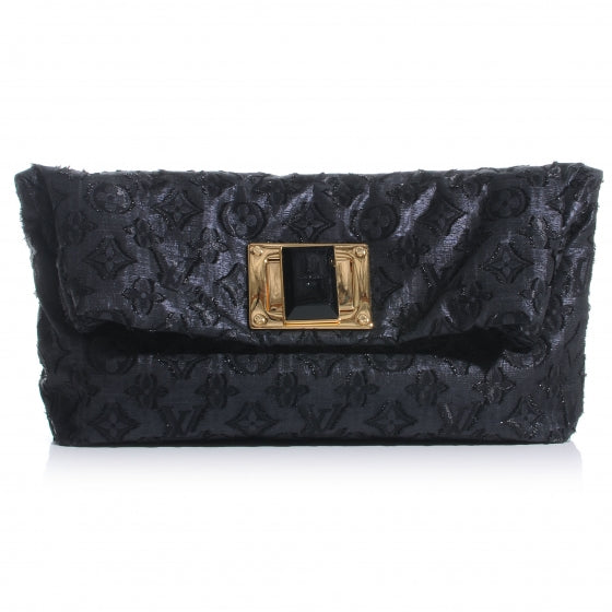 Lurex Quilted Monogram Altair Clutch Black