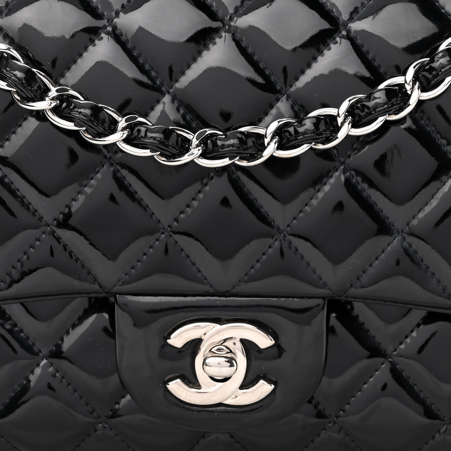 Patent Quilted Medium Double Flap Black