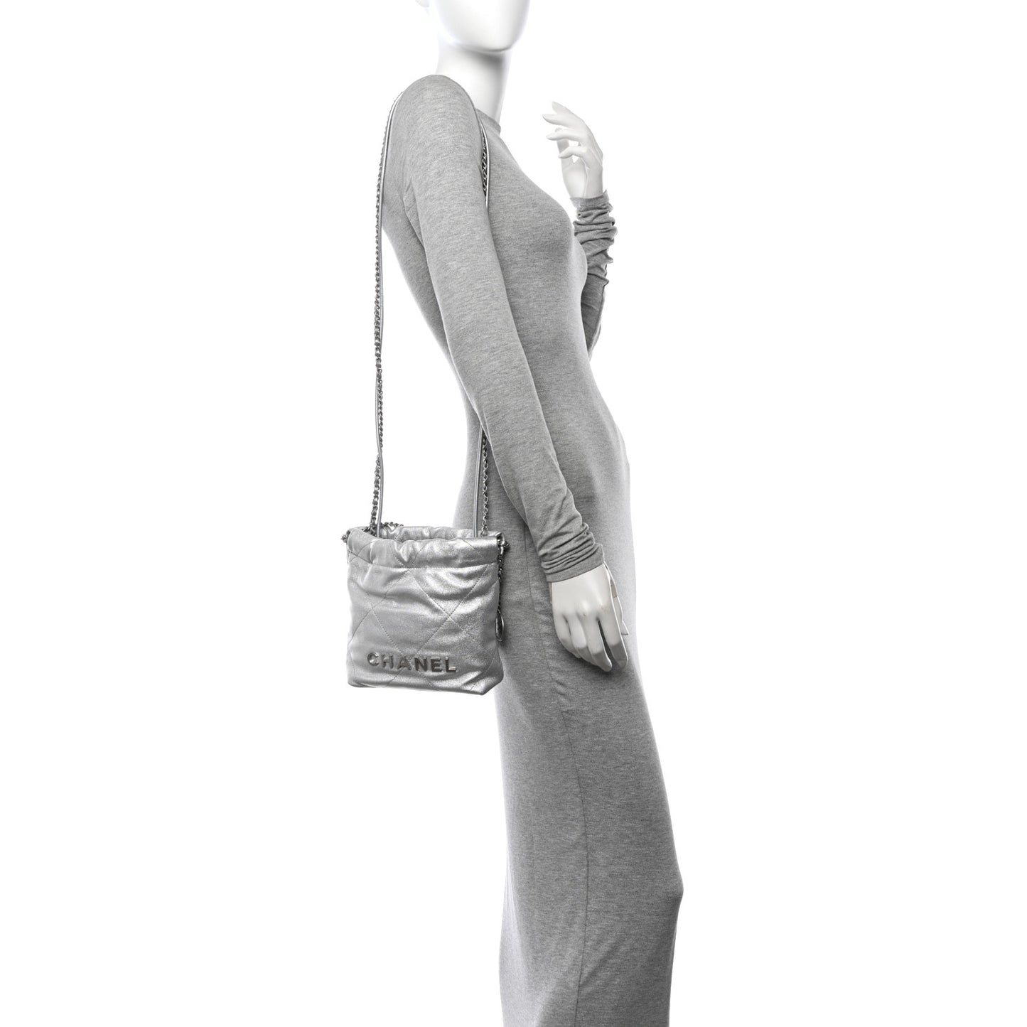 Metallic Lambskin Quilted Mini Chanel 22 Silvery