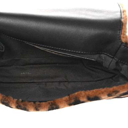 Fendi Shearling Vitello Dolce Macro FF 1974 Baguette Tobacco Black 5 of 8
