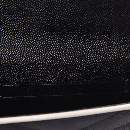 Saint Laurent Grain De Poudre Matelasse Chevron Small Monogram Envelope Wallet Black Dove White 7 of 7