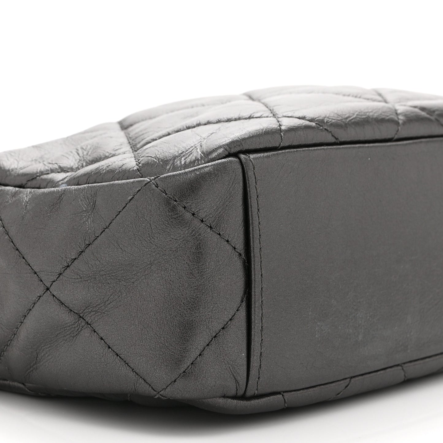 Metallic Calfskin Pearl Quilted CC Mini Camera Case Ruthenium