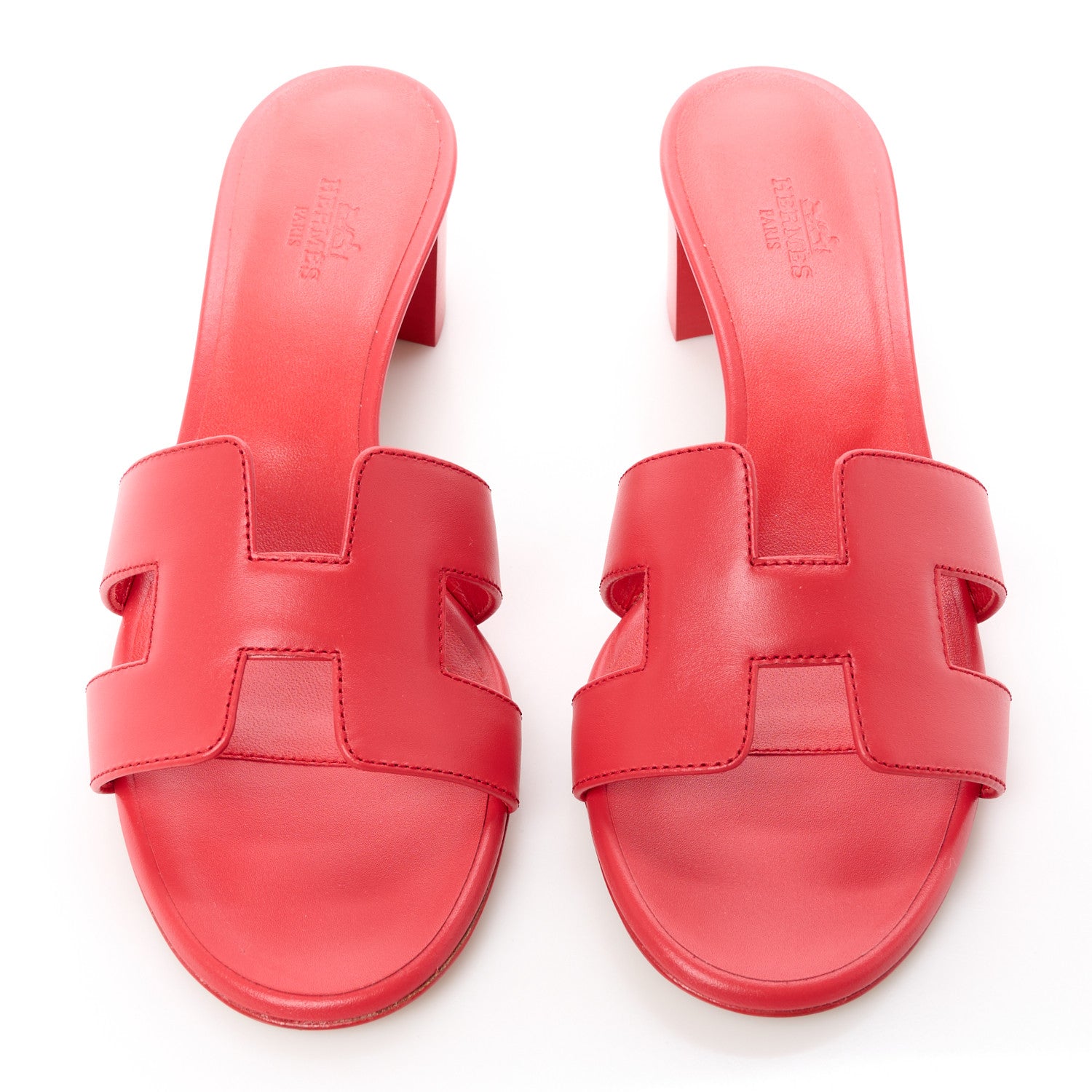 Hermes Calfskin Oasis Sandals 37.5 Rouge Rubis 2 of 8