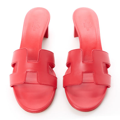 Hermes Calfskin Oasis Sandals 37.5 Rouge Rubis 2 of 8