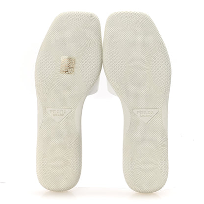 Prada Spazzolato Triangle Logo Slide Flat Sandals 39 White 6 of 10