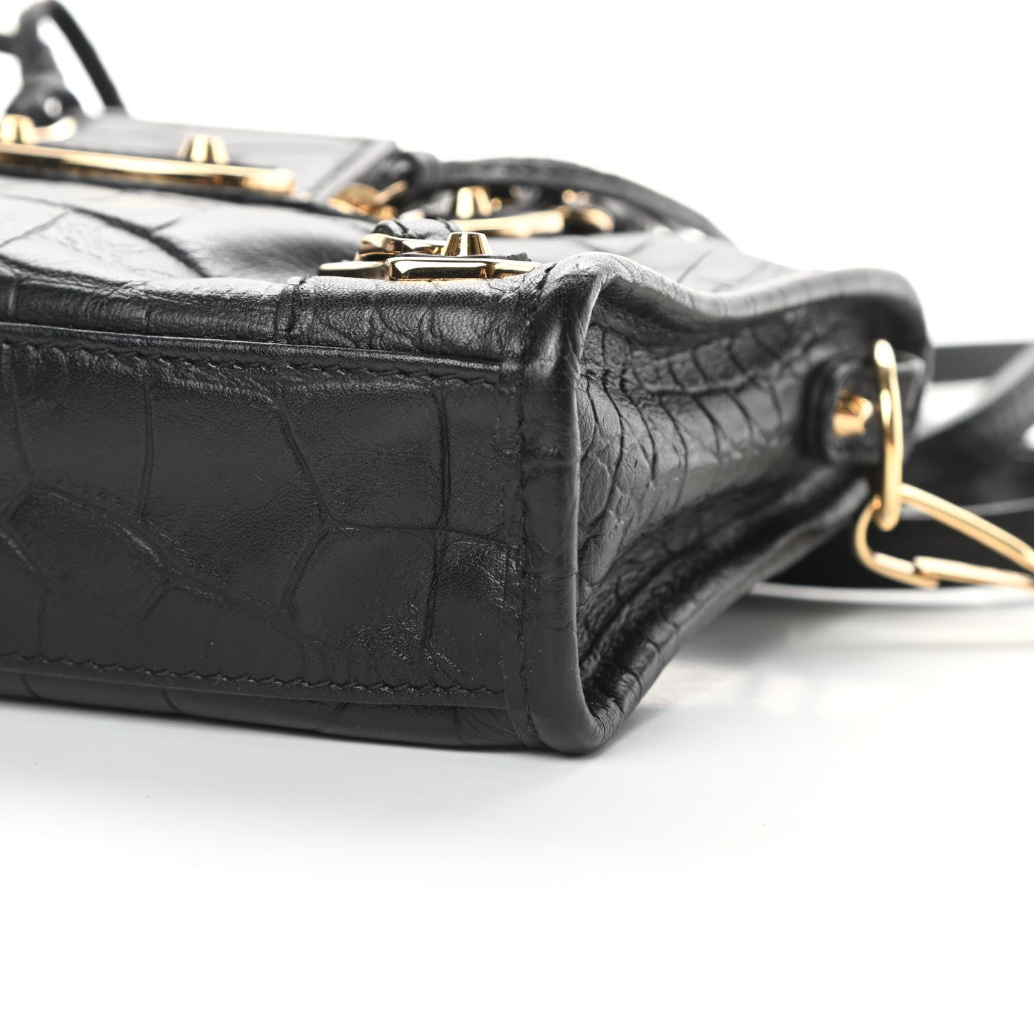 Balenciaga Calfskin Crocodile Embossed Gold Metallic Edge Hardware Nano City Black 10 of 13