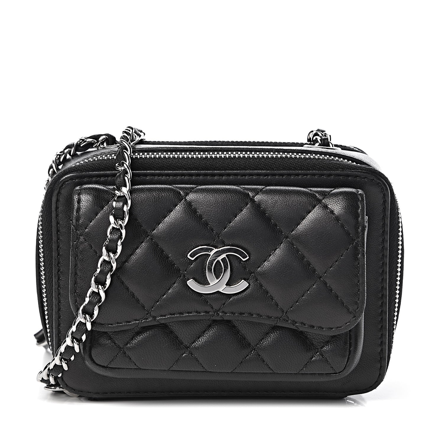 Lambskin Quilted Small Pocket Box Camera Case Black