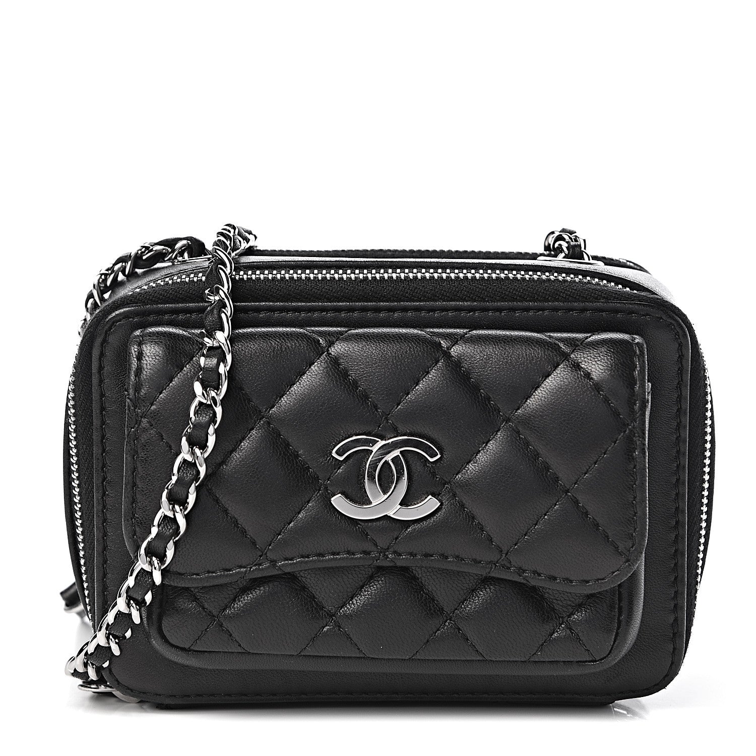 Chanel Lambskin Quilted Small Pocket Box Camera Case Black 1 of 12