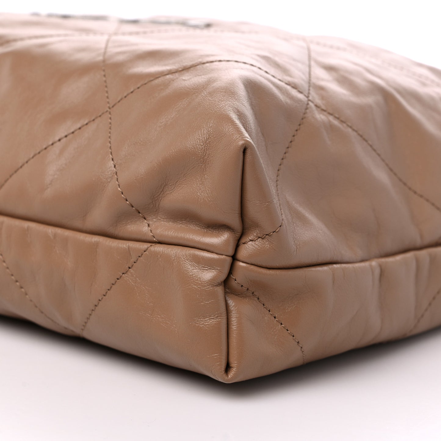 Shiny Calfskin Quilted Chanel 22 Dark Beige