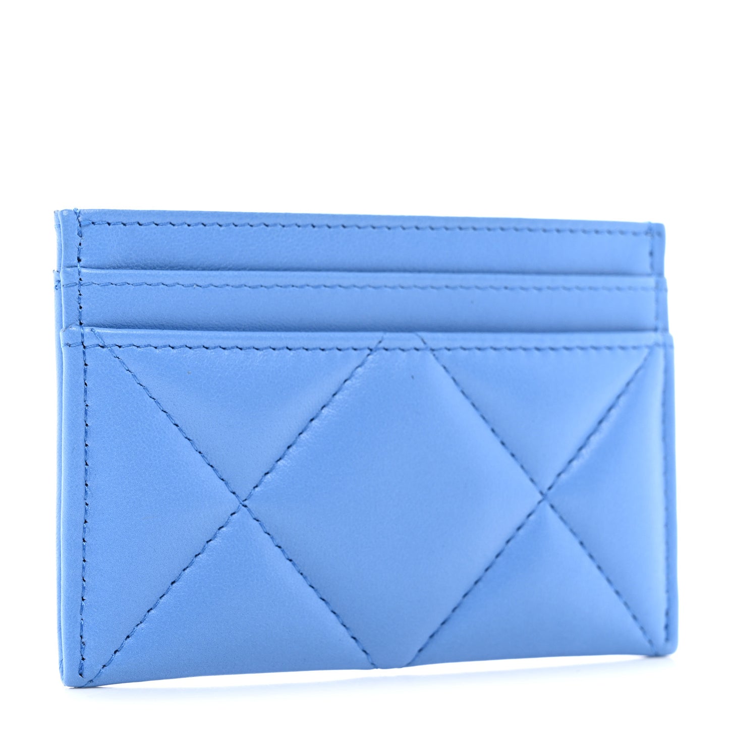 Lambskin Quilted Chanel 19 Card Holder Blue