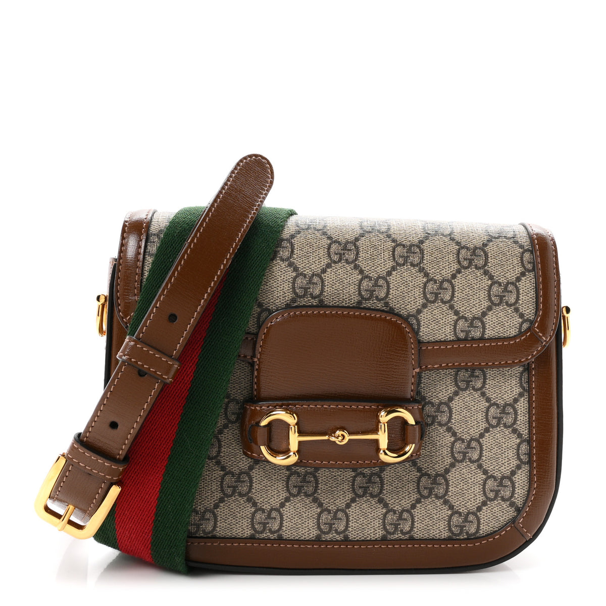 GG Supreme Monogram Web Mini Horsebit 1955 Shoulder Bag Beige Brown Sugar