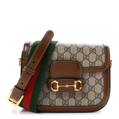 Gucci GG Supreme Monogram Web Mini Horsebit 1955 Shoulder Bag Beige Brown Sugar 1 of 10