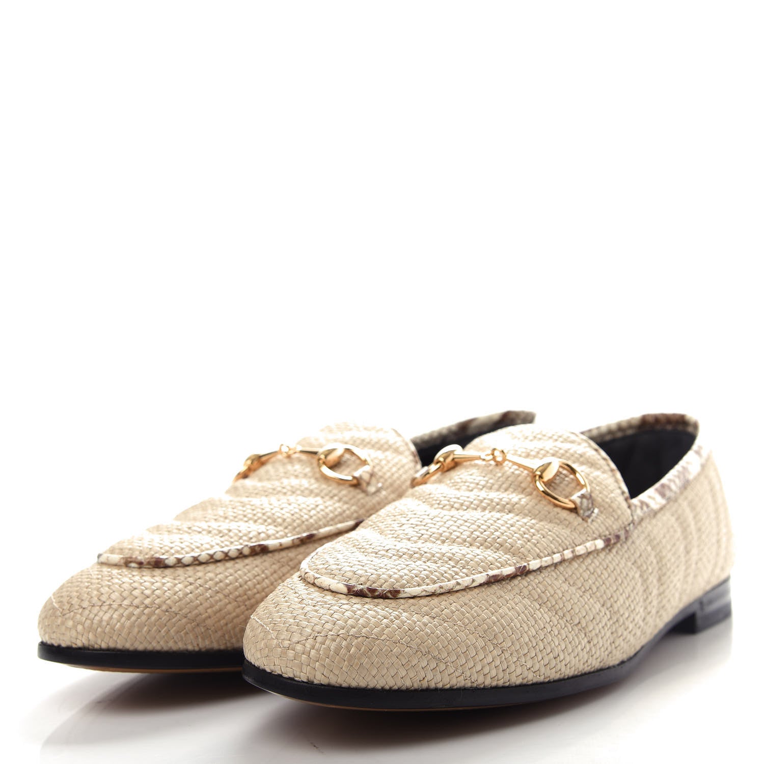 Gucci Raffia Elaphe Matelasse Horsebit Womens Jordaan Loafers 37.5 Natural Cream Brown 3 of 11