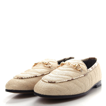 Gucci Raffia Elaphe Matelasse Horsebit Womens Jordaan Loafers 37.5 Natural Cream Brown 3 of 11