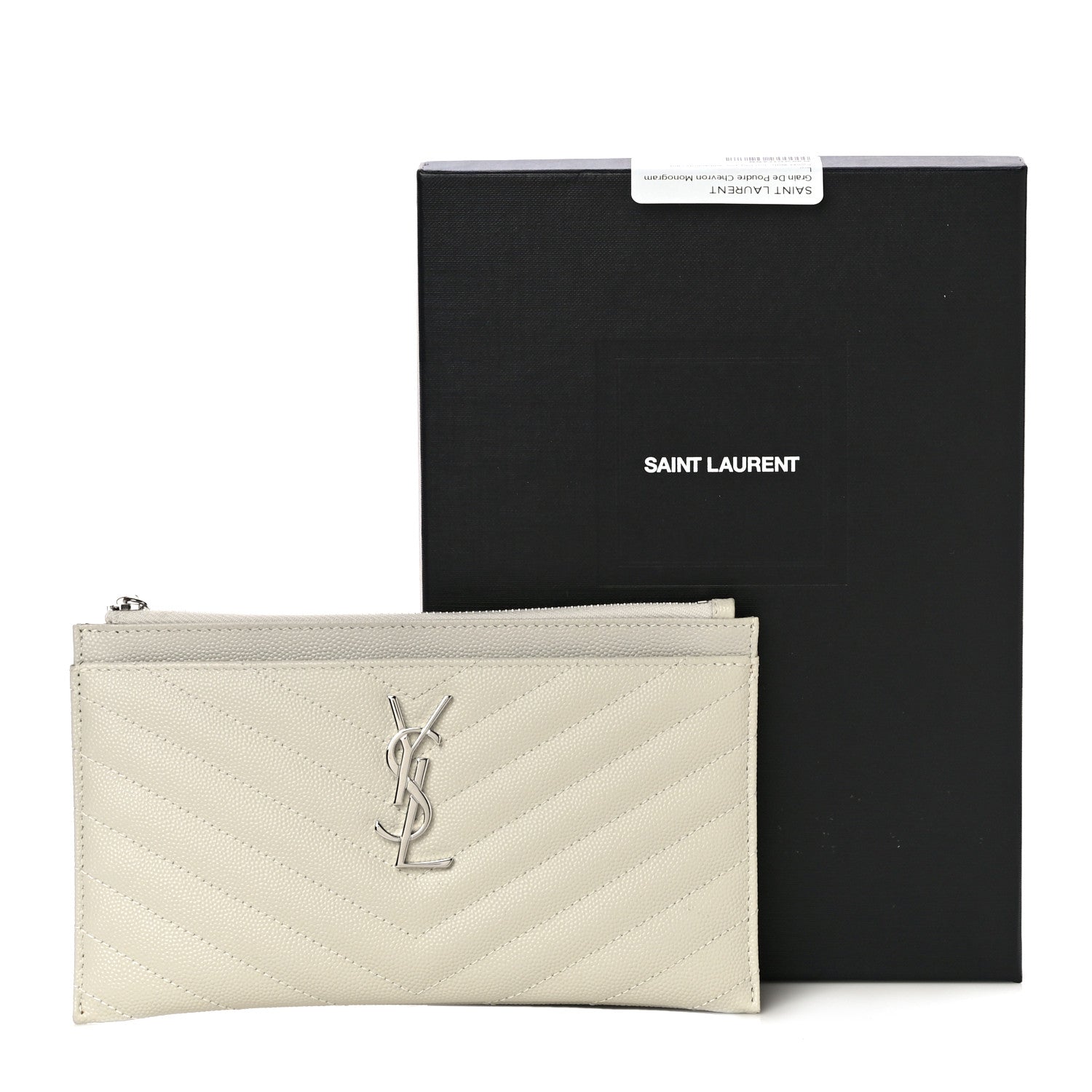 Saint Laurent Grain De Poudre Chevron Monogram Bill Pouch Crema Soft 11 of 11