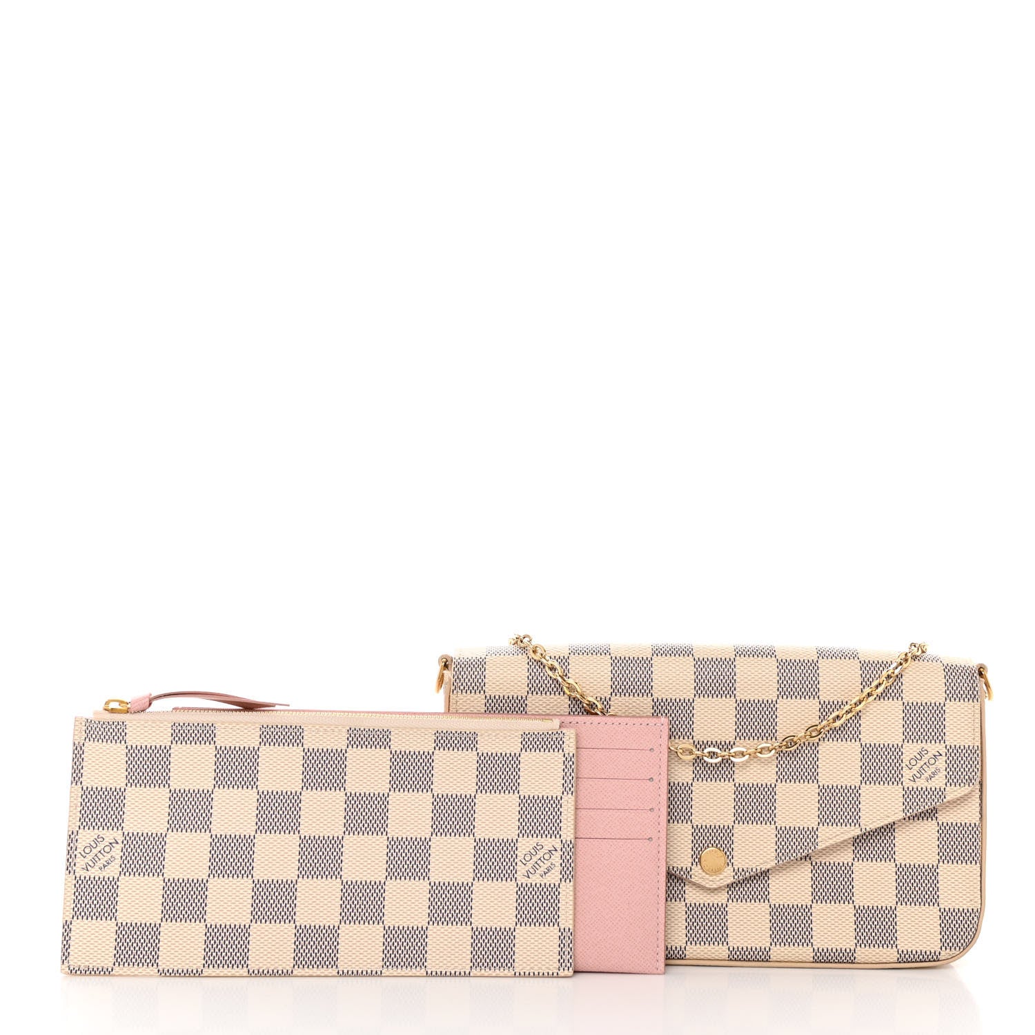 Louis Vuitton Damier Azur Pochette Felicie Chain Wallet Rose Ballerine 3 of 10