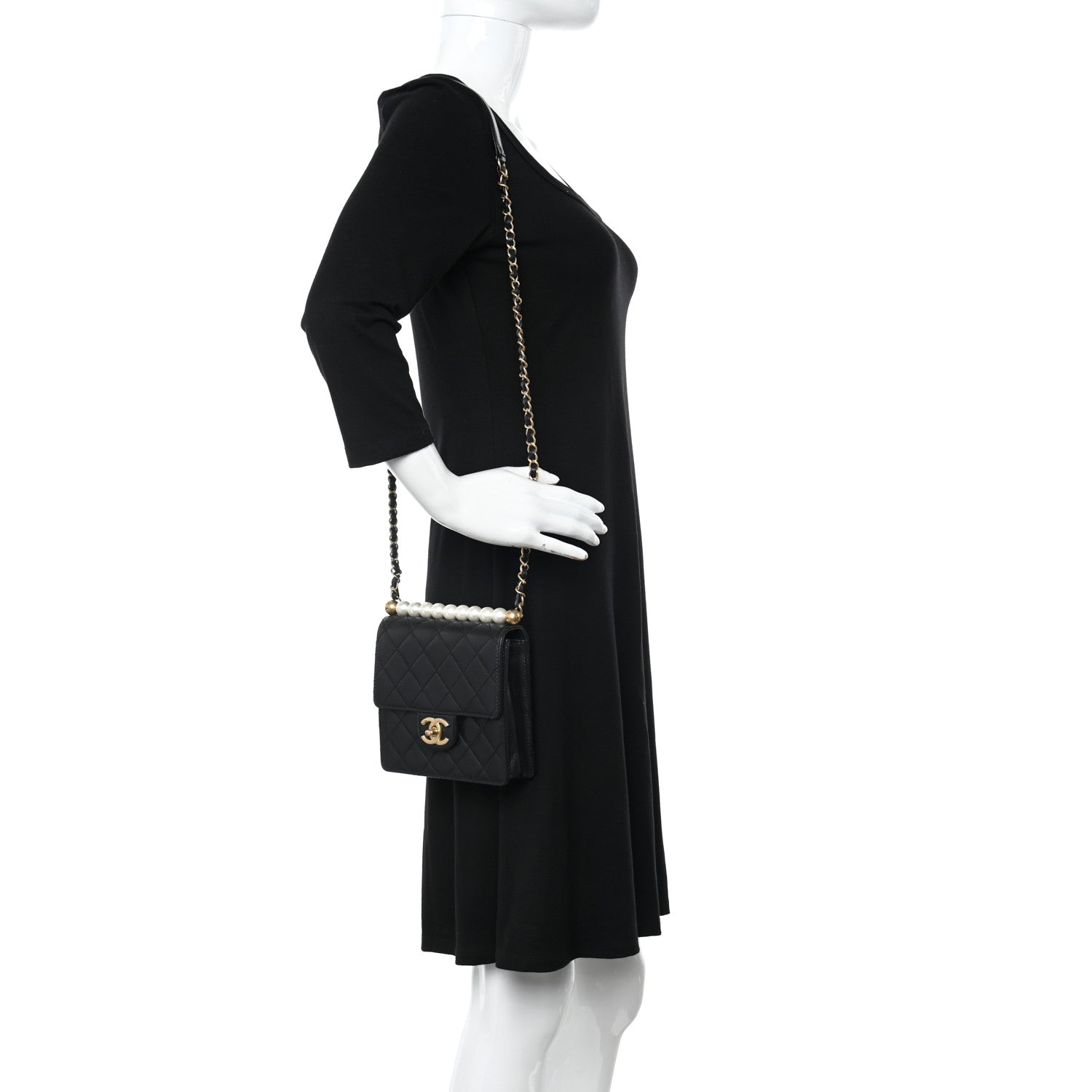 Chanel Goatskin Quilted Chic Pearls Flap Black 2 of 11