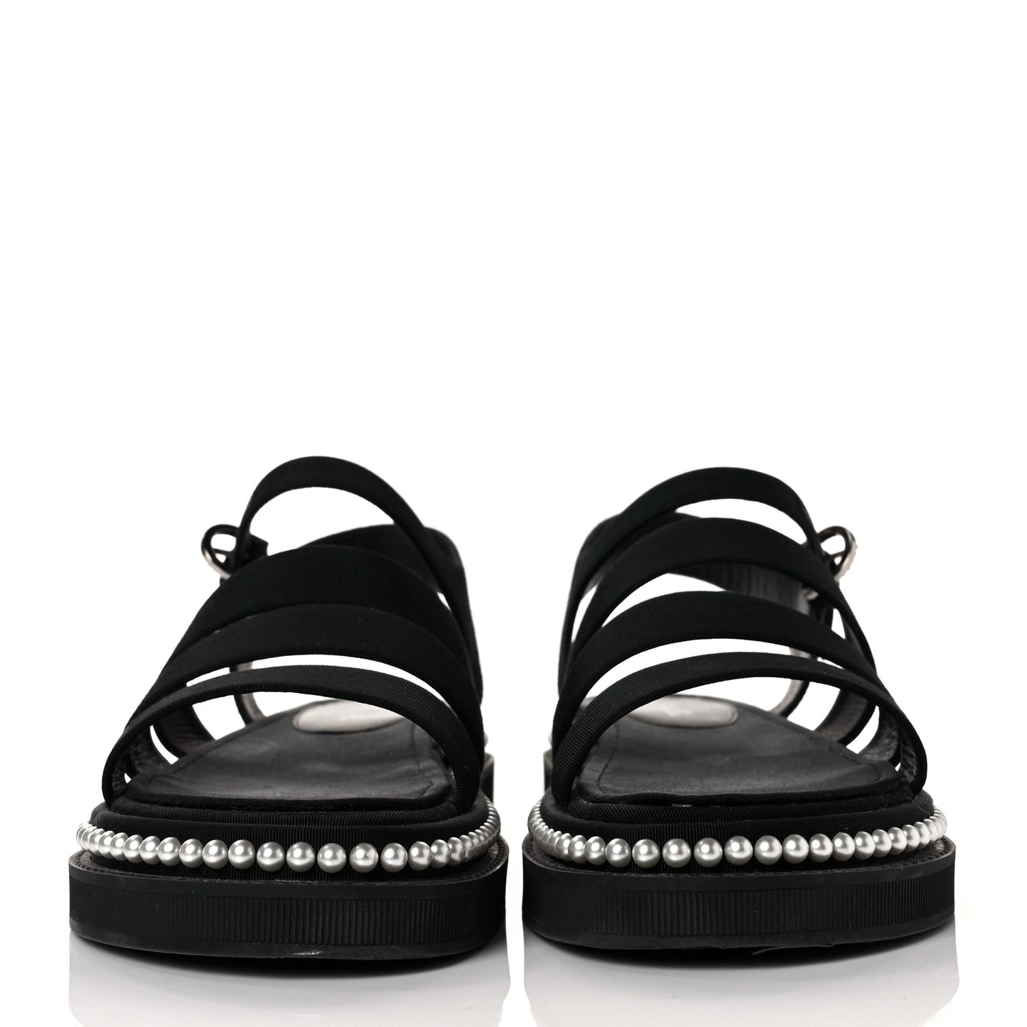 Grosgrain Pearl Flat Sandals 37 Black