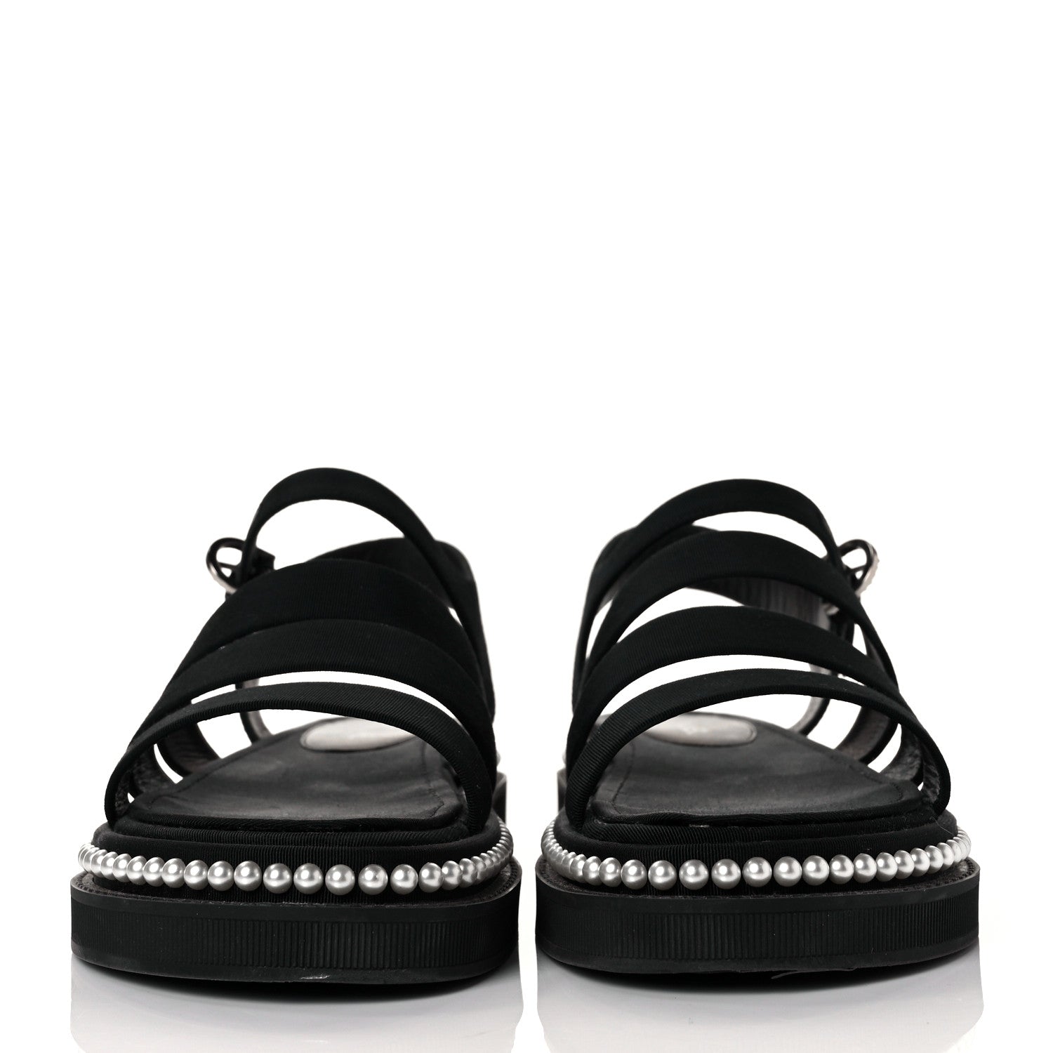 Chanel Grosgrain Pearl Flat Sandals 37 Black 2 of 9