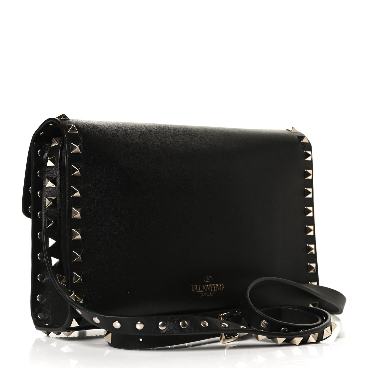 Vitello Medium Rockstud Flip Lock Crossbody Bag Black