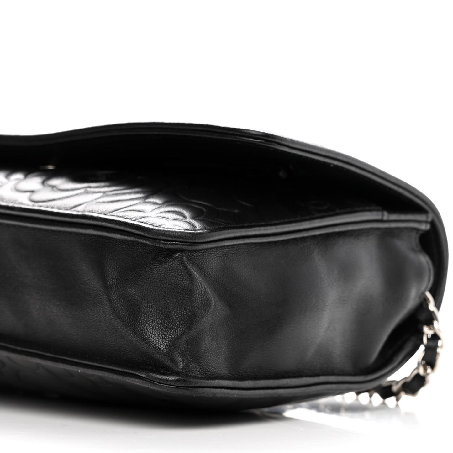 Lambskin Camellia Embossed Wallet With Chain WOC Black