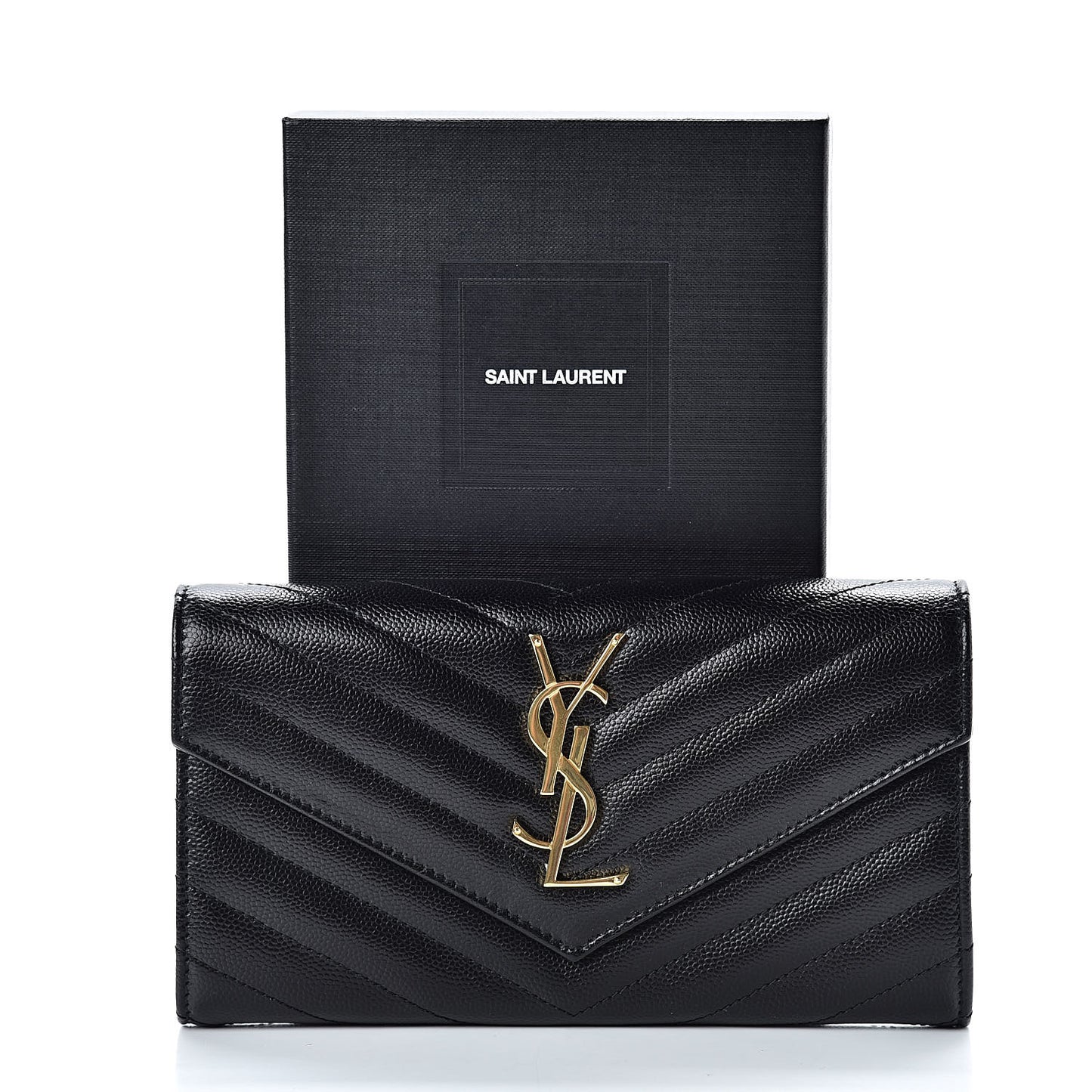 Grain De Poudre Matelasse Chevron Monogram Flap Wallet Black