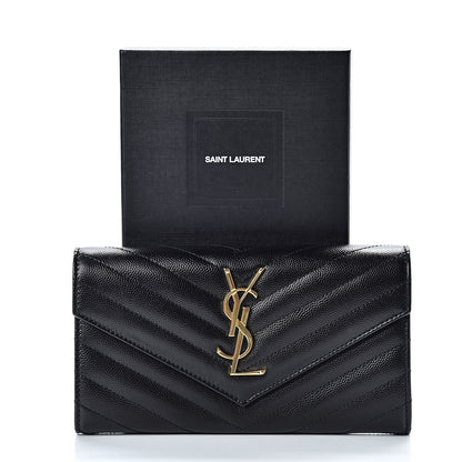 Saint Laurent Grain De Poudre Matelasse Chevron Monogram Flap Wallet Black 8 of 8