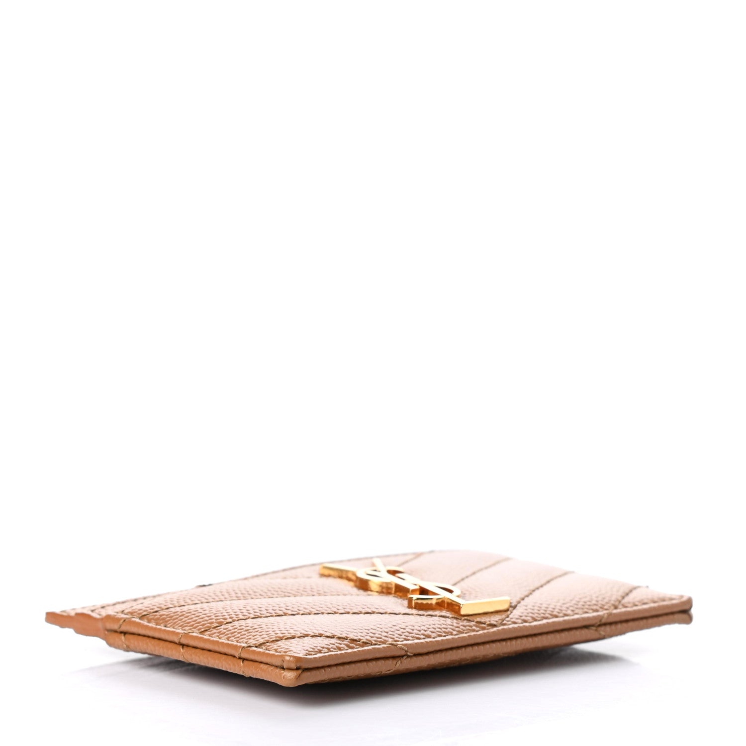 Saint Laurent Grain De Poudre Matelasse Chevron Monogram Credit Card Case Natural Dark 4 of 7